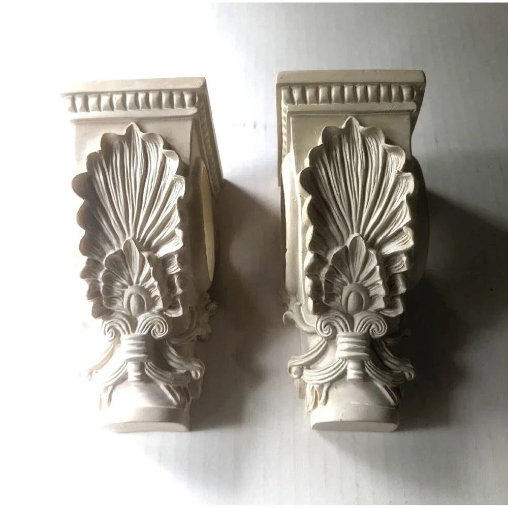 Pair Corbels for Curtain Rods or Scarf Ivory Resin Drapery Wall Sconce 7